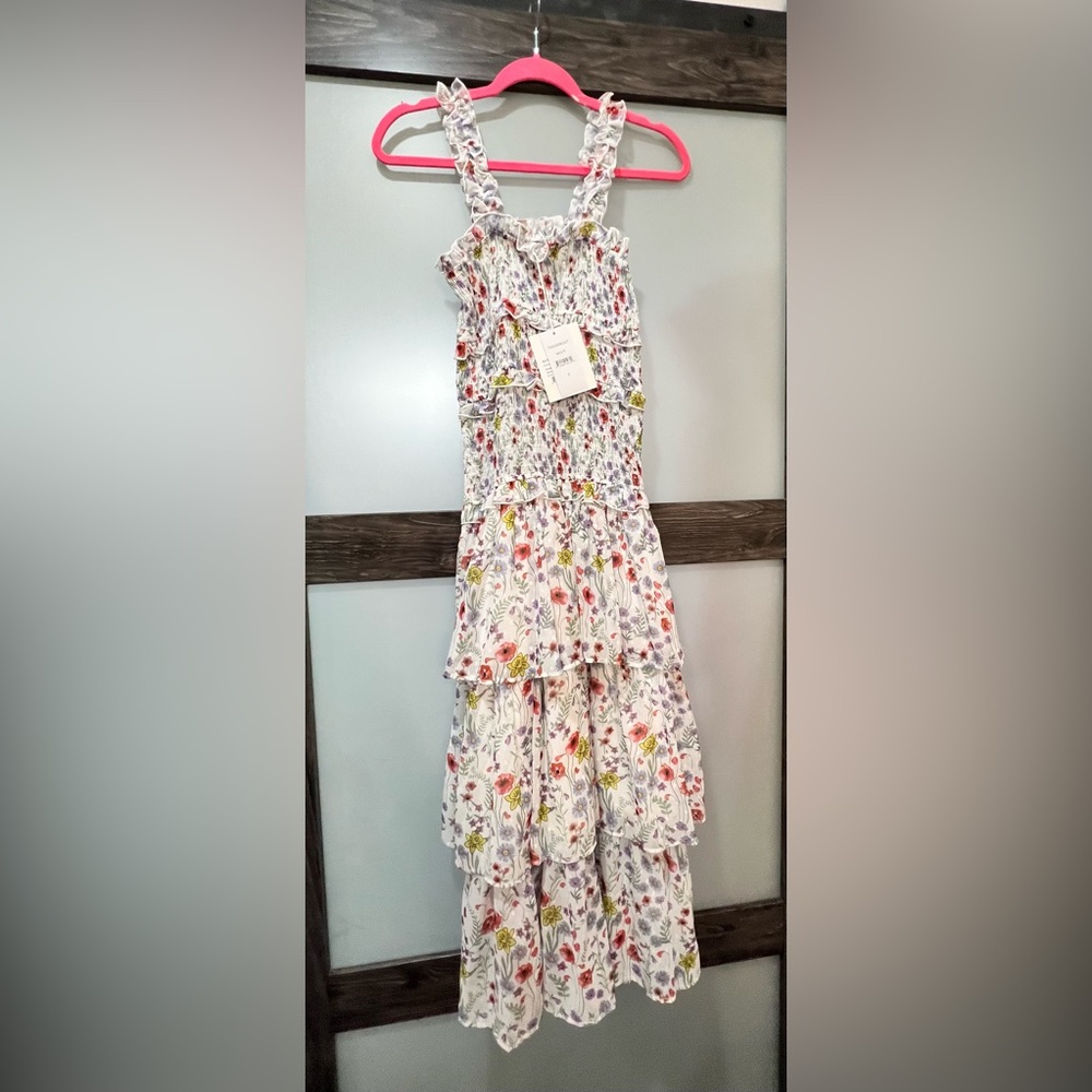 Floral-Print Smocked & Tiered Dress NWT size S